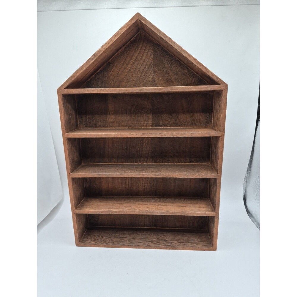 Wooden 15" Tall Brown Trinket Shelf Display Shelf for Mini Figures House Shaped